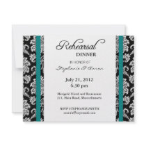 Teal Damask Rehearsal Dinner Card Personalized Invitations