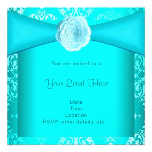 Teal Damask Rose Teal Blue All Occasion Personalized Announcement