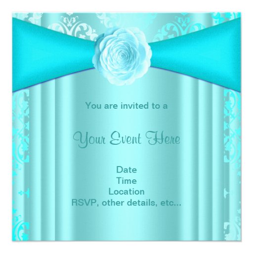 Teal Damask Rose Teal Blue All Occasion Invitation