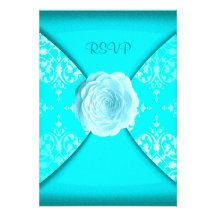 Teal Damask Rose Teal Blue All Occasion RSVP Announcement