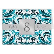 Teal Damask Table Number Folded Card