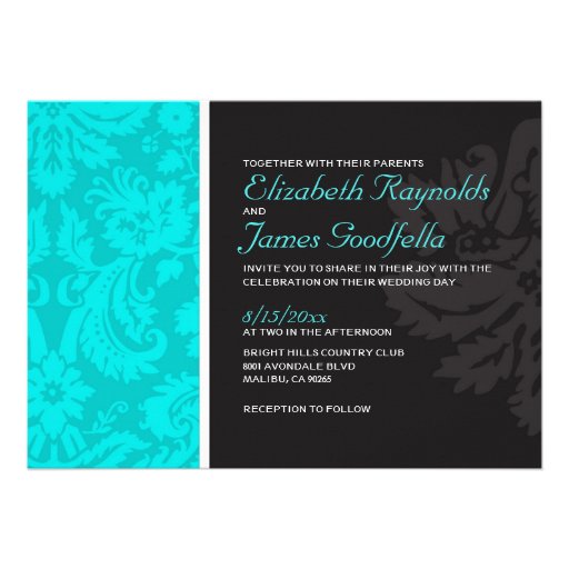 Teal Damask Wedding Invitations