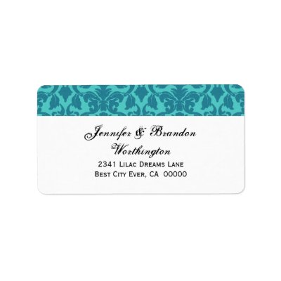 Teal Damask Wedding Address Label