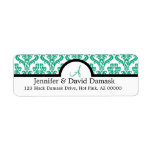 Teal Damask Wedding Monogram Address Labels