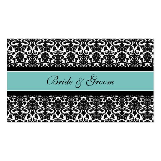 Teal Damask Wedding Table Place Setting Cards Business Card Template (back side)