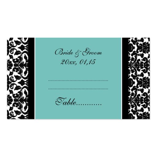 Teal Damask Wedding Table Place Setting Cards Business Card Template (front side)