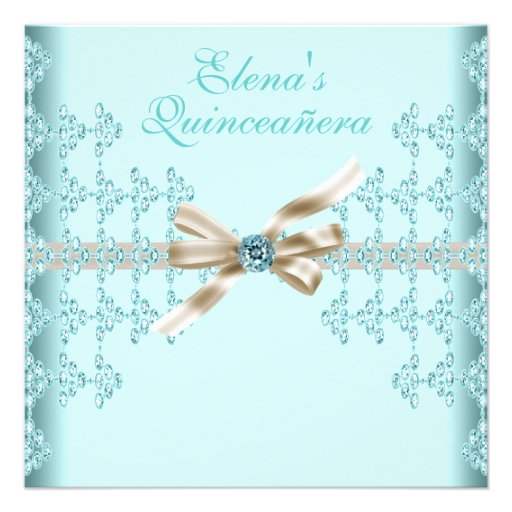 Teal Diamonds Teal Blue Quinceanera Personalized Invite
