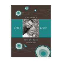 Teal Dot Flowers & Bird Save The Date Postcard by fat_fa_tin Teal Dot Flowers & Bird Save The Date Postcard