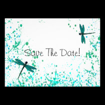 Teal Dragonflies Save The Date invitations