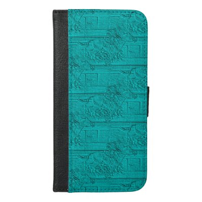 Teal Etched Look Horse Racing Silhouette iPhone 6/6S Plus Wallet Case