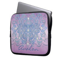 Teal Fantasy Faux Diamond Pink Frosted  Sleeve Laptop Computer Sleeves