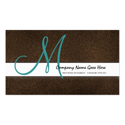 Teal fashion stylist brown suede business cards (front side)