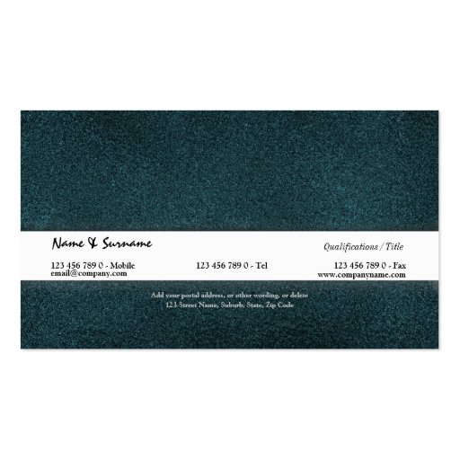 Teal fashion stylist suede business cards (back side)