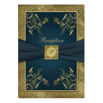 Teal, FAUX Gold, Floral Wedding Enclosure Card business cards