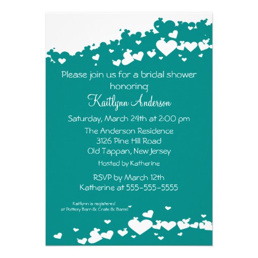 Teal Field of Hearts Bridal Shower Invitation from Zazzle.com