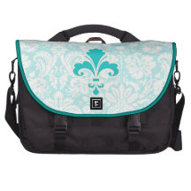 Teal Fleur de lis Laptop Messenger Bag