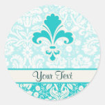 Teal Fleur de lis Round Sticker