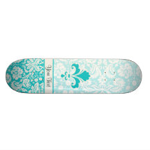 Teal Fleur de lis Skateboard Deck