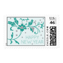 Teal Floral New Year postage