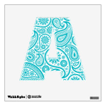 Teal Floral Paisley Monogram Pattern Room Sticker