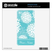 Teal Floral Pattern Cases iPhone 4 Skin