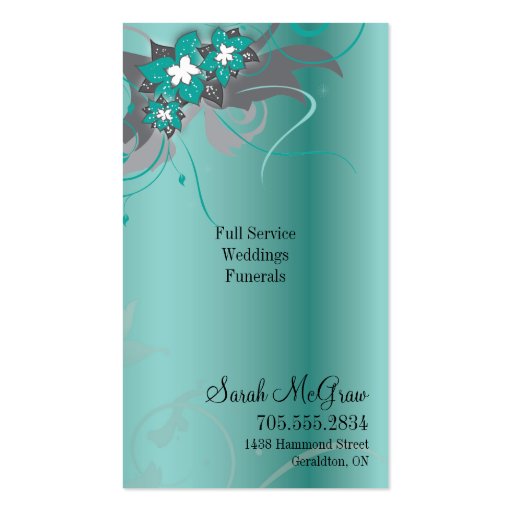Teal Floral Wedding Elegant Business Card Monogram (back side)