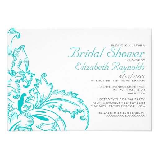 Teal Flourish Bridal Shower Invitations