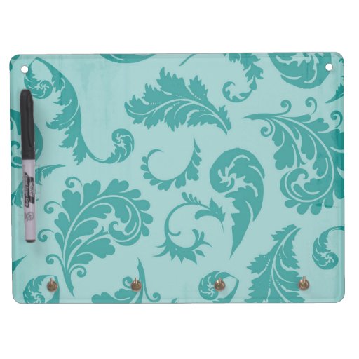 Teal Flourish Turquoise Damask Floral Wallpaper Dry Erase Board With
