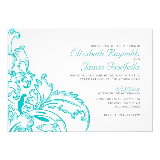 Teal Flourish Wedding Invitations