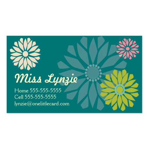Teal Flower Power Business Cards (front side)