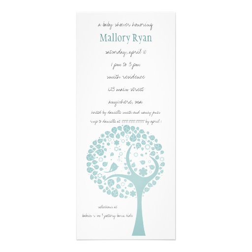Teal Flowering Tree Baby Shower Invitation