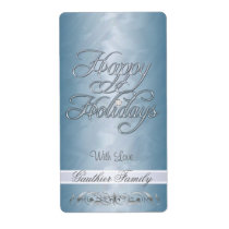 Teal Foil Silver Scroll Happy Holidays Wine Custom Shipping Label