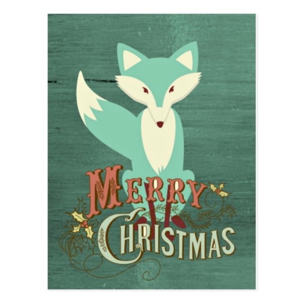 Teal Fox Merry Christmas Card Postcard