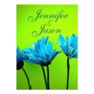 Teal Gerber Daisies on Lime Green Wedding Invite