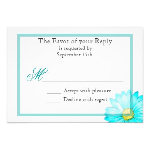 Teal Gerber Daisy Simple Wedding Invitation