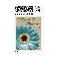 Teal Gerbera Daisy and Burlap Postage Stamp