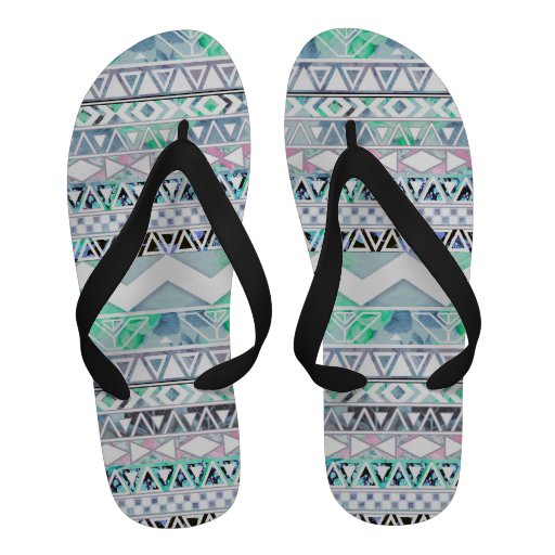Teal Girly Floral White Abstract Aztec Pattern Flip-Flops | Zazzle