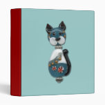Teal Glass Bead Cat Vinyl Binder