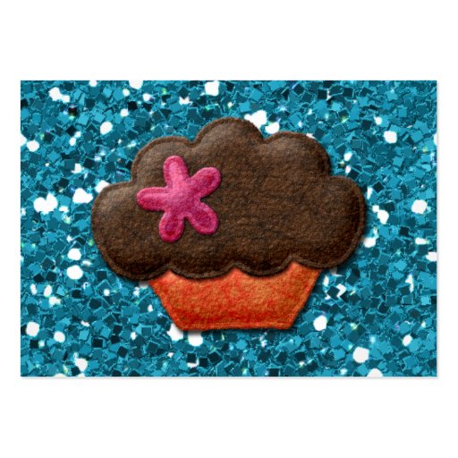Teal Glitter and Cupcake Business Cards (front side)
