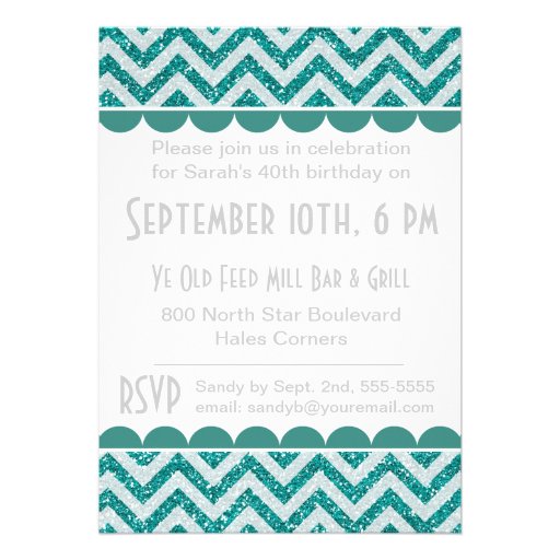 Teal Glitter Forty and Fabulous Birthday Invite