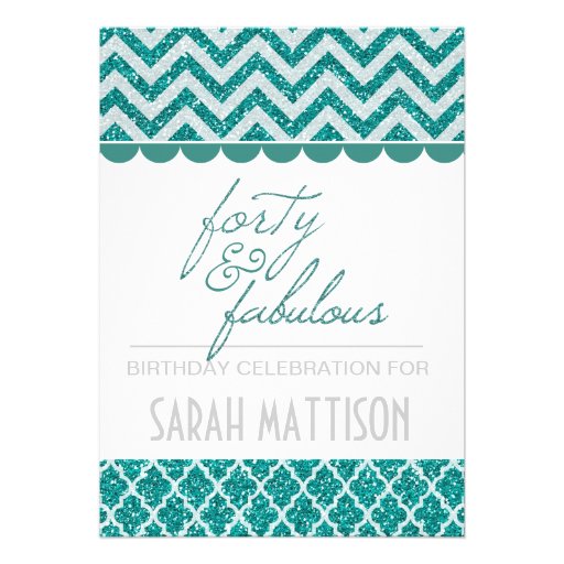 Teal Glitter Forty and Fabulous Birthday Invite