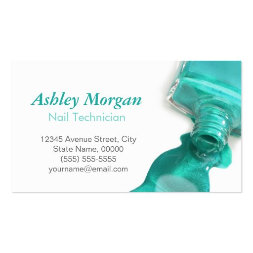 Teal Glitter Nail Salon Manicure - Stylish Beauty Business Cards (back side)