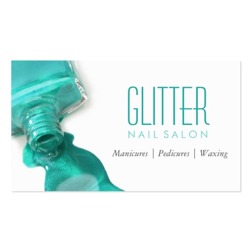 Teal Glitter Nail Salon Manicure - Stylish Beauty Business Cards (front side)