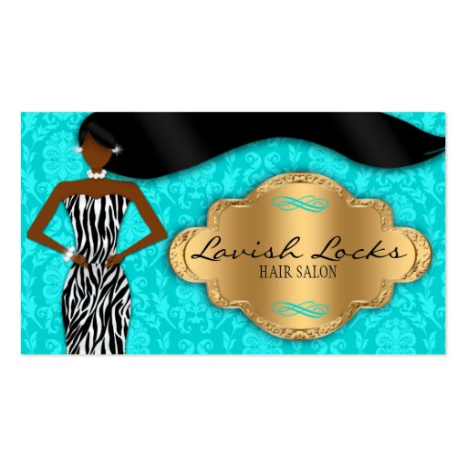 Teal Gold African American Hair Stylist Salon Business Card (front side)