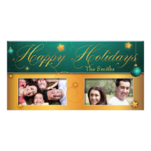 Teal Gold Christmas Bulb Happy Holidays Photo Card