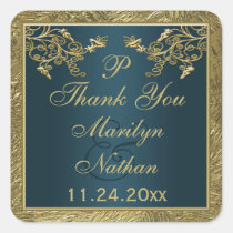 Teal, Gold Floral Monogram Wedding Favor Sticker stickers