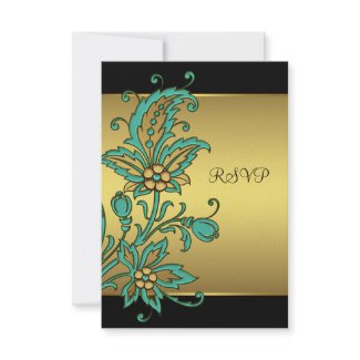 Teal Gold Flowers Black Gold Bat Mitzvah RSVP invitation