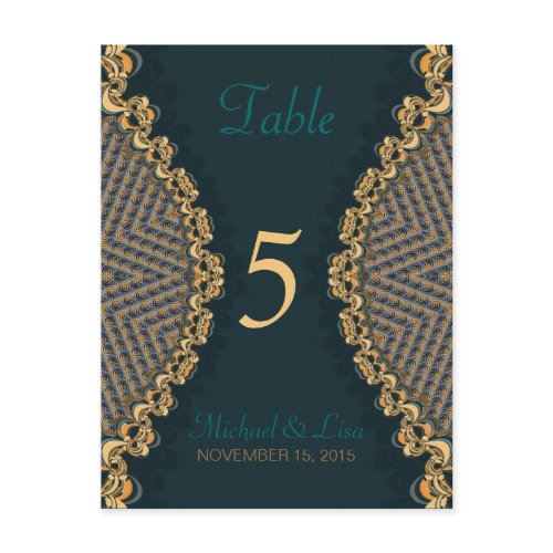 Teal+Gold Lace Guest Table Number & Menu postcard