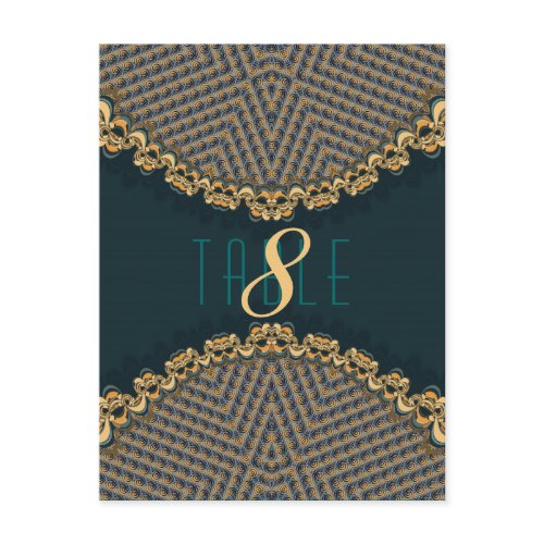 Teal+Gold Lace Pattern Reception Table Number & Me postcard