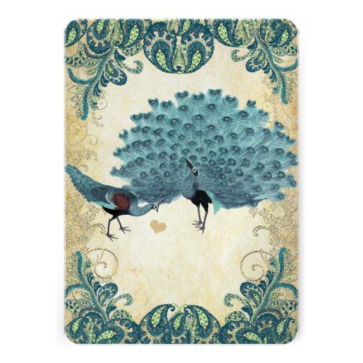 Teal Gold & Lime Peacock Wedding Invitations